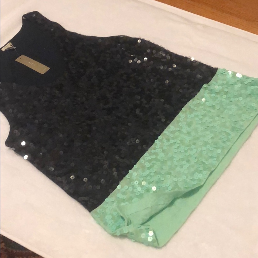J. Crew Navy and mint green tank top with sequence